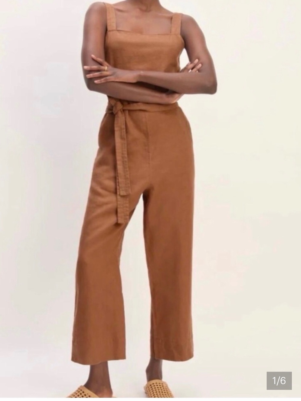 Everlane Brown The Side Button Linen Jumpsuit Size 6